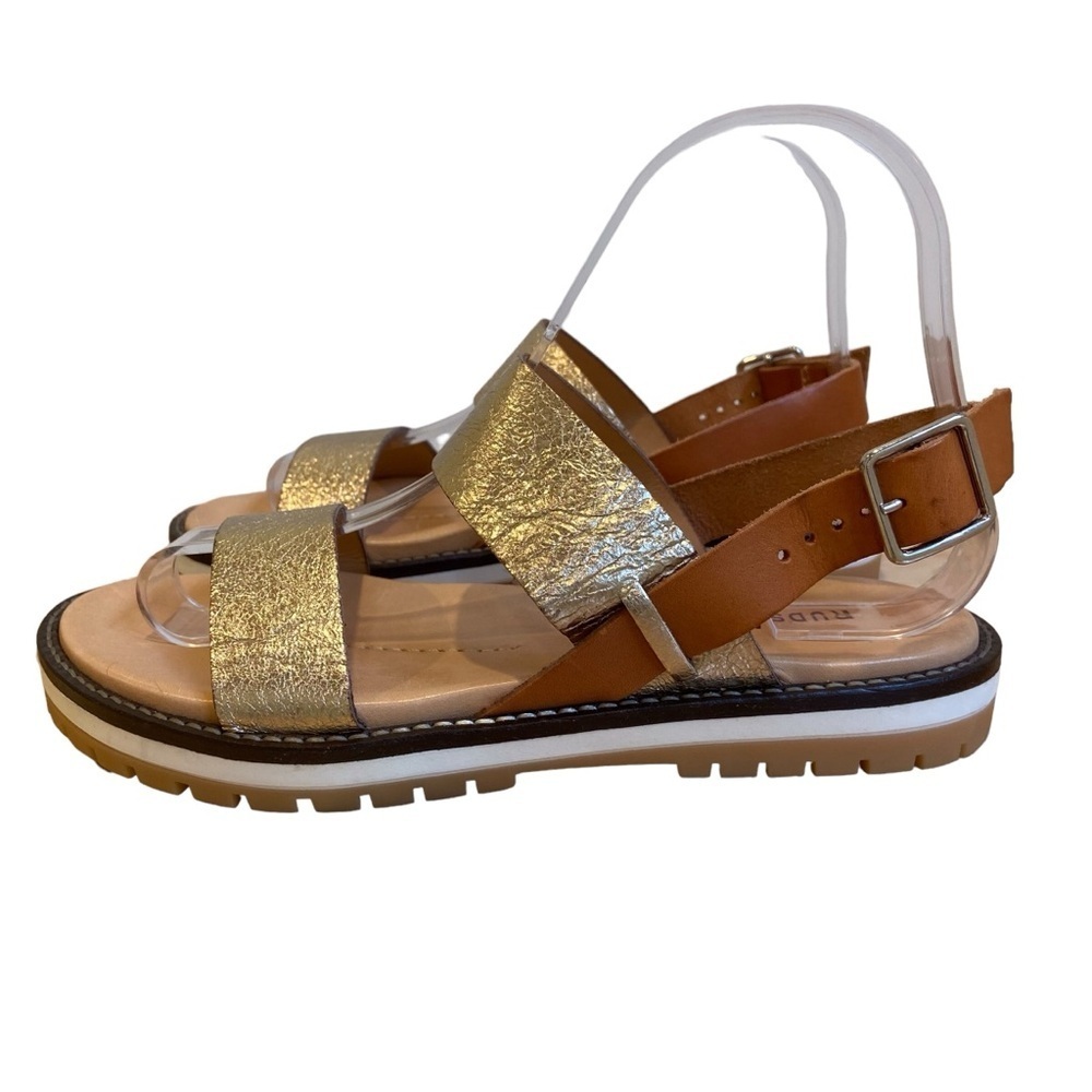Rudsak platform leather sandals gold tan brown black white back strap size 35